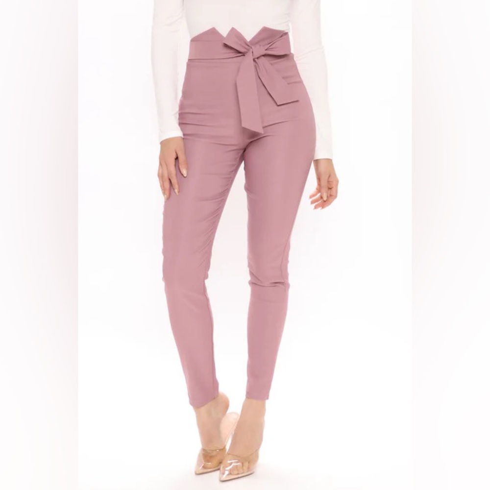 Fashion Nova nwt size large knot your girl pants lavender Mauve Skinny with Bow - Picture 1 of 5